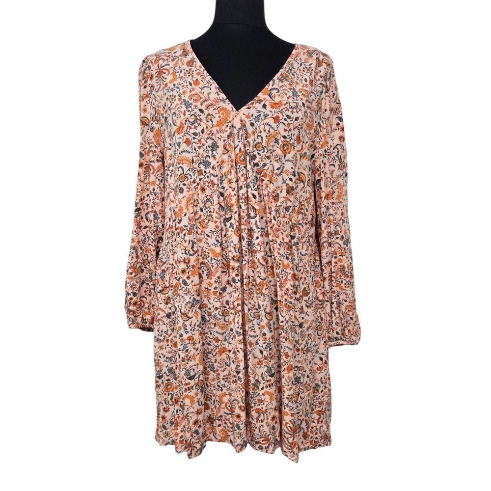 Old Navy Mini Swing Dress Peach Floral Cottagecore Boho Prairie Coquette Size L